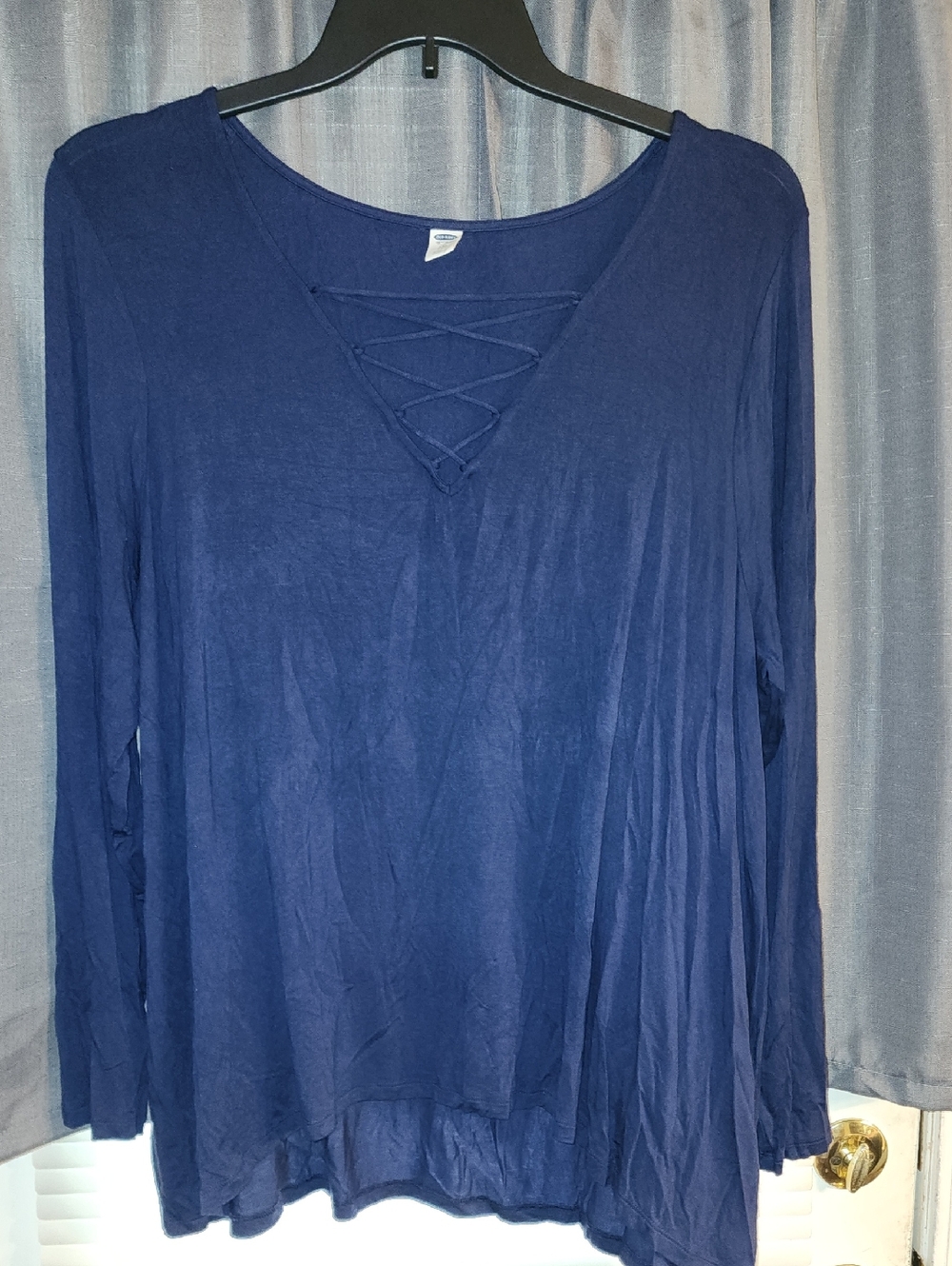 Old Navy Navy Blue Lace-Up V-Neck Long Sleeve Top